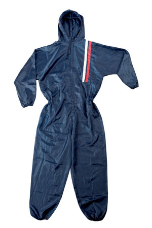 Blauer Lackieroverall mit elastischen Bündchen und Taschen für Schutz bei Malerarbeiten.