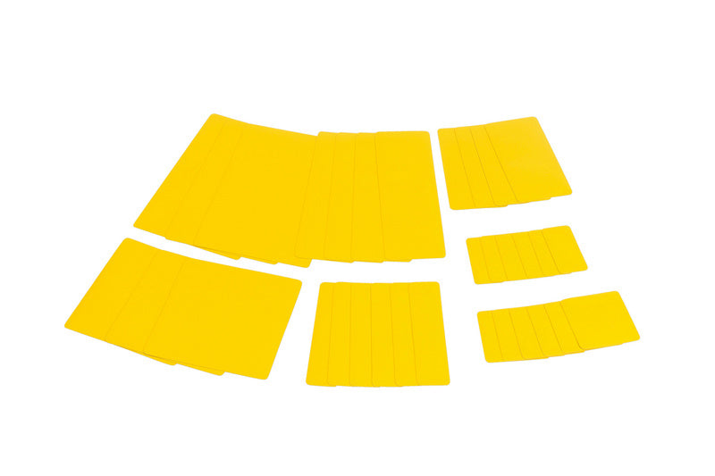 Set of mobile zinc yellow units arranged in a compact display.