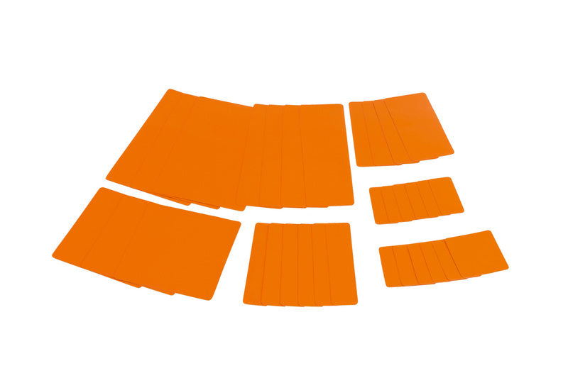 Set of mobile tie-down straps in orange with adjustable clips and durable fabric.