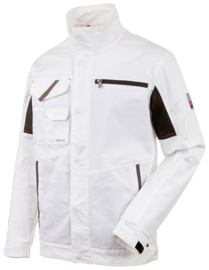 Weiße Stretchjacke mit praktischen Taschen und modernem, sportlichem Schnitt.