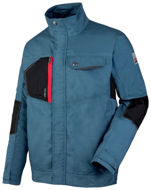 Blaue Bundjacke mit lockerer Passform, Taschen und nachhaltigem, wind- und wasserabweisendem Stoff.