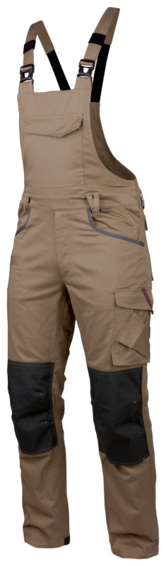 Beige Arbeitslatzhose "LATZHOSE STRETCH X" mit verstellbaren Trägern und praktischen Taschen.