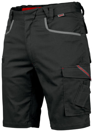 Anthrazitfarbene Arbeitsshorts mit elastischem Material und mehreren praktischen Taschen.