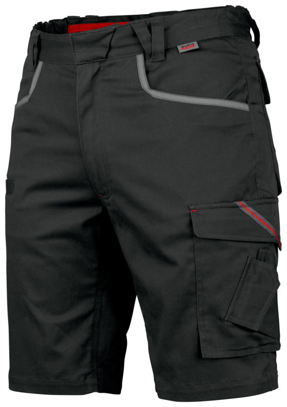 Anthrazitfarbene Arbeitsshorts mit elastischem Material und mehreren praktischen Taschen.