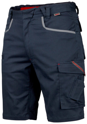 Dunkelblaue Arbeitsshorts mit Stretchmaterial und mehreren Taschen für optimale Bewegungsfreiheit.