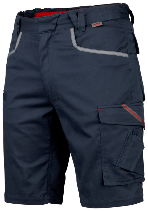 Dunkelblaue Arbeitsshorts mit Stretchmaterial und mehreren Taschen für optimale Bewegungsfreiheit.
