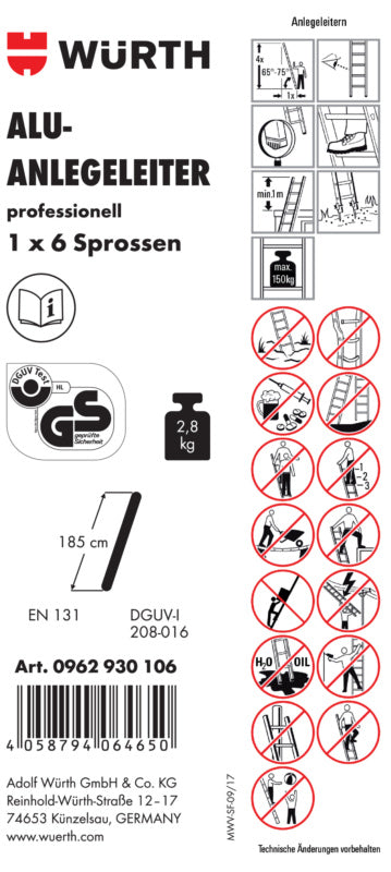Zubehör Leitern-ETIK-(F.LEI-0962934504)-PVC     Verpackungsinhalt    1 Einheit