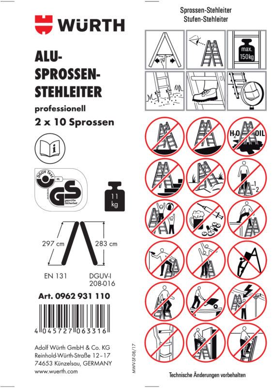 Zubehör Leitern-ETIK-(F.STEHLEI-0962931110)-PVC     Verpackungsinhalt    1 Einheit