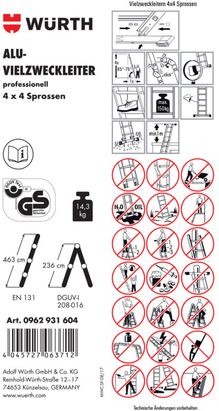 Zubehör Leitern-ETIK-(F.VZWLEI-0962931604)-PVC     Verpackungsinhalt    1 Einheit