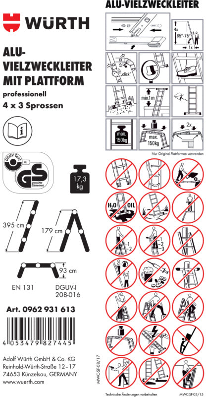 Zubehör Leitern-ETIK-(F.VZWLEI-0962931613)-PVC     Verpackungsinhalt    1 Einheit