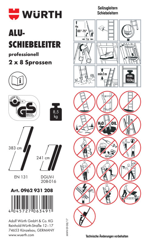 Zubehör Leitern-ETIK-(F.SHIEBLEI-0962931208)-PVC     Verpackungsinhalt    1 Einheit