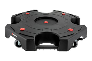 Schwarze Rangierhilfe für Reifen mit Rollen und ergonomischen Griffen für PKW-Reifenmontage.