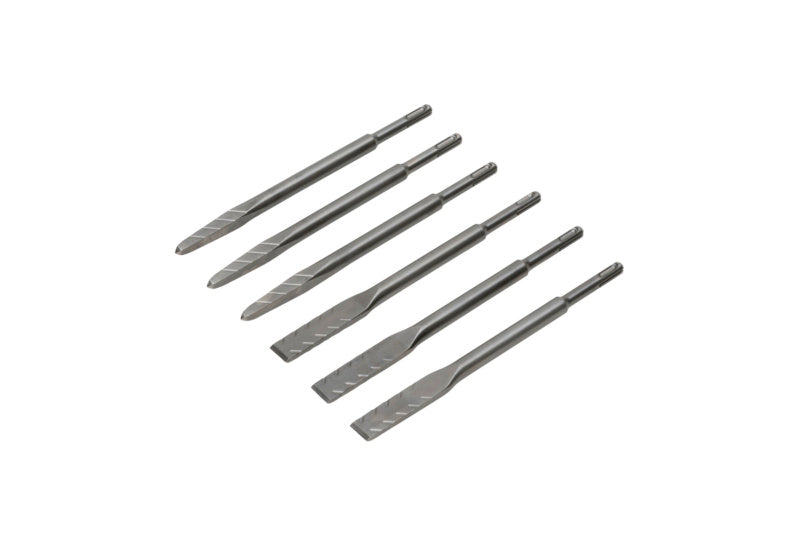 Set mit verschiedenen Meißeln in Aufbewahrungsbox für Holz, Stein, Metall und Kunststoff.