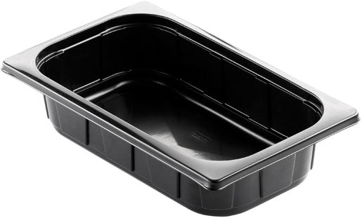 Schwarze PP-Schalen 1/4GN, 265x161x60 mm, 1650 ml, 200 Stück im Set.