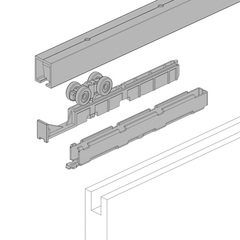 Schiebetürbeschlag redoslide-Z mit robustem Design und leisen Rollensystem für einfache Montage.
