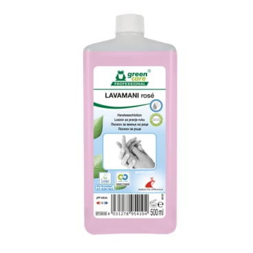 LAVAMANI Rosé Handreinigungsgel 500ml in einer rosa Flasche.