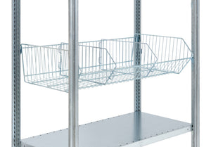Robustes Trenngitter für Kleinteileregal, 500 mm breit und 210 mm hoch, aus Metall.