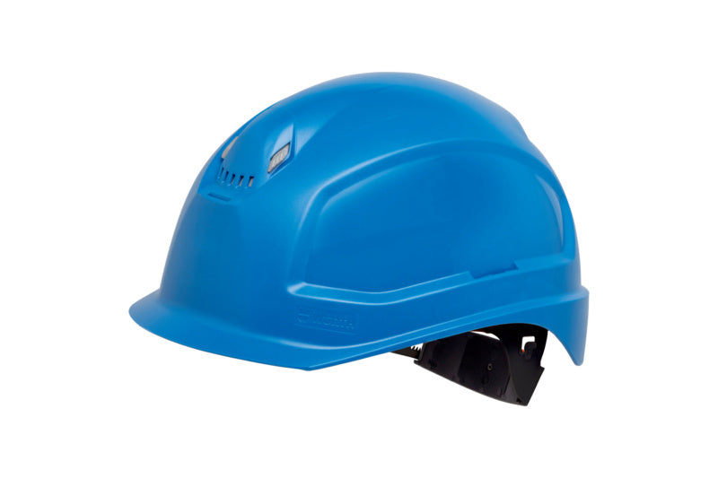 Blauer Schutzhelm SH 2000-S mit 6-Punkt-Aufhängung und verstellbarem Kinnriemen.
