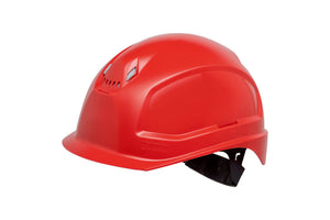 Roter Schutzhelm SH 2000-S mit 6-Punkt-Aufhängung und Lüftungsöffnungen für sicheren Sitz.