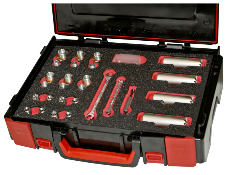 Set of 29-piece screw repair tools in a compact storage case.