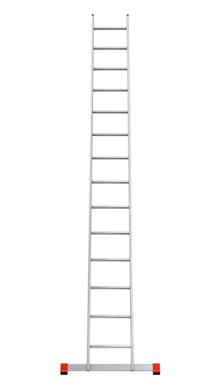 Leichte Aluminium-Anlegeleiter mit rutschfesten Sprossen und Klappmechanismus für Handwerksarbeiten.