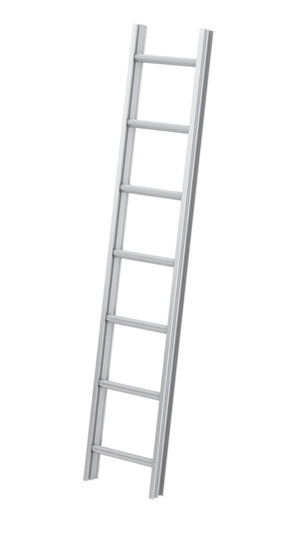 Aluminium-Dachmontageleiter mit 7 Spreizstufen und rutschfestem Standfuß, 197 cm hoch.