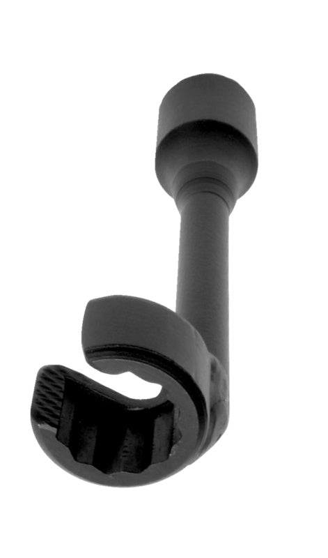 Black injection nozzle with a 1/2 inch size and SW17 fitting for precise fluid delivery.