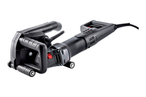 Elektro-Mauerschlitzfräse mit robustem Motor, ergonomischem Griff und Staubabsaugsystem.