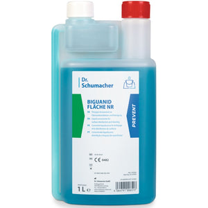 1-Liter bottle of BIGUAMED PLUS disinfectant with ergonomic design for precise dosing.