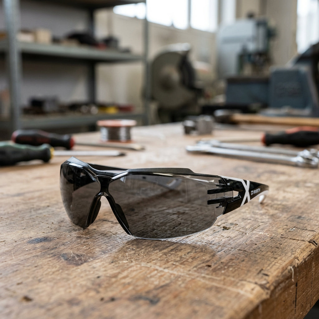 Schutzbrille SHTZBRIL CETUS-X-TREME grau mit verstellbarer Passform, elastischen Bügeln und kratzfesten Gläsern für Werkstatt und Outdoor-Schutz