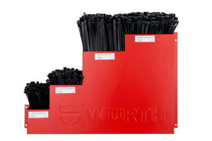 Bevorratung Kabelbinder in verschiedenen Längen und Farben, gebündelt in Verpackung.