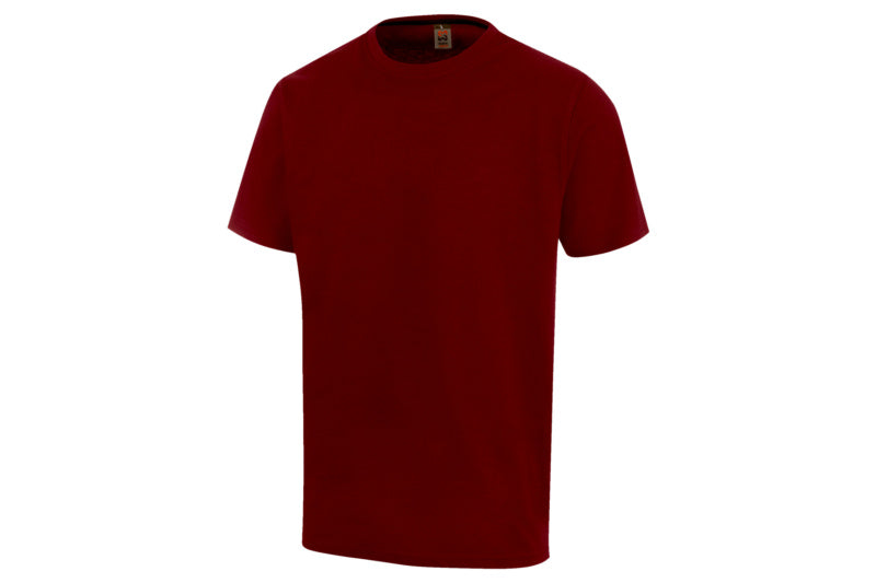 Bordeauxfarbenes Arbeitsshirt mit Rundhalsausschnitt und versteckter Brusttasche.