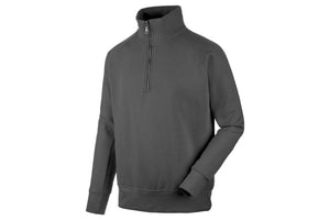 Anthracite half-zip sweatshirt with kangaroo pocket and elastic cuffs for comfort and flexibility.