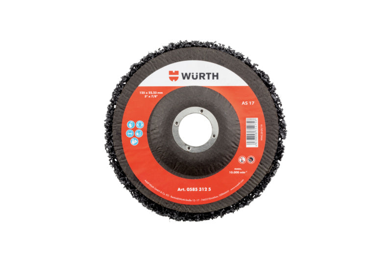 Fünf Schleifscheiben aus flexiblem Nylonvlies mit 150 mm Durchmesser in Verpackungseinheit.