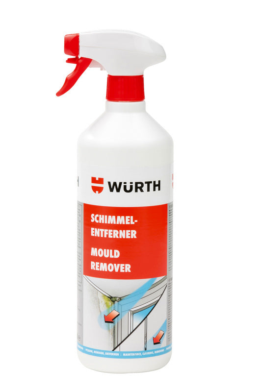 Schimmelentferner-SCHIMLENTF in einer Sprühflasche mit handlichem Griff und klarer Flüssigkeit.