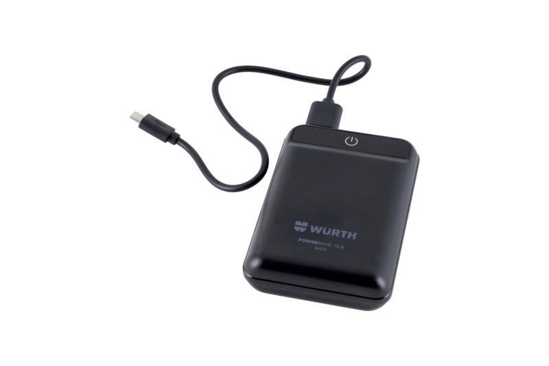 Schwarze Akku-Lithium-Ionen-Powerbank mit 10.000 mAh und zwei USB-Ports für mobiles Laden.