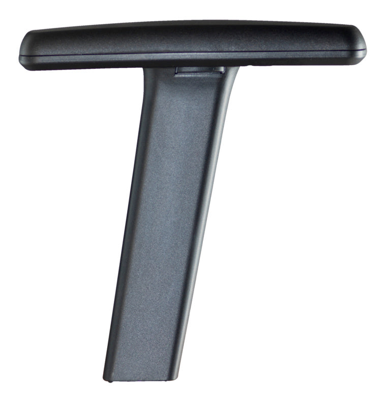 Schwarzer Arbeitsstuhl mit verstellbaren Armlehnen und Rollen für Werkstattgebrauch.