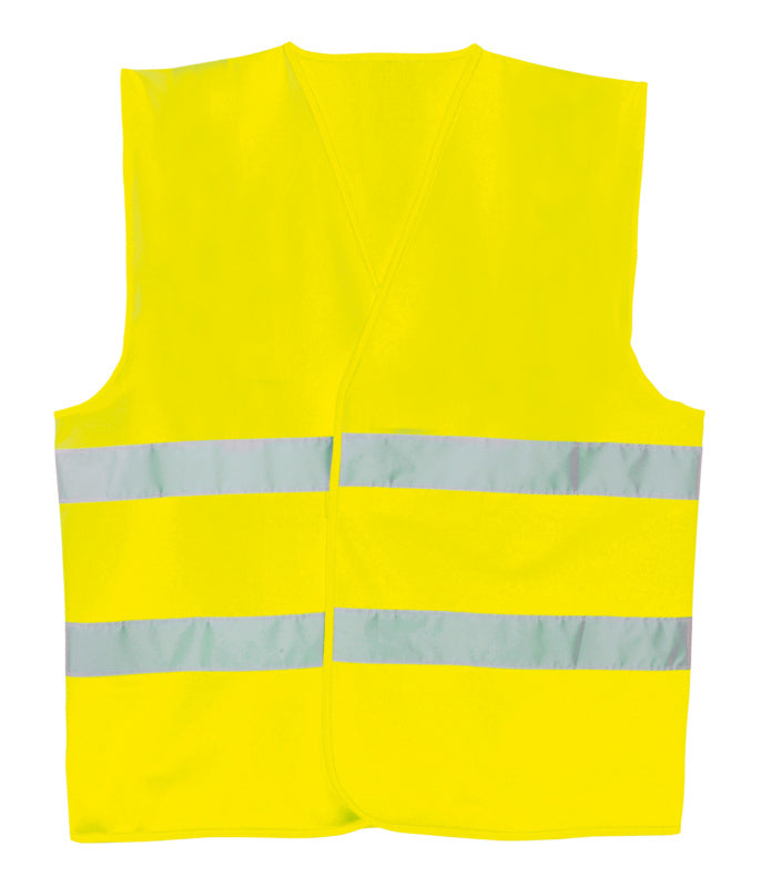 Leichte Warnschutzweste in leuchtgelb mit reflektierenden Streifen und Reißverschluss.