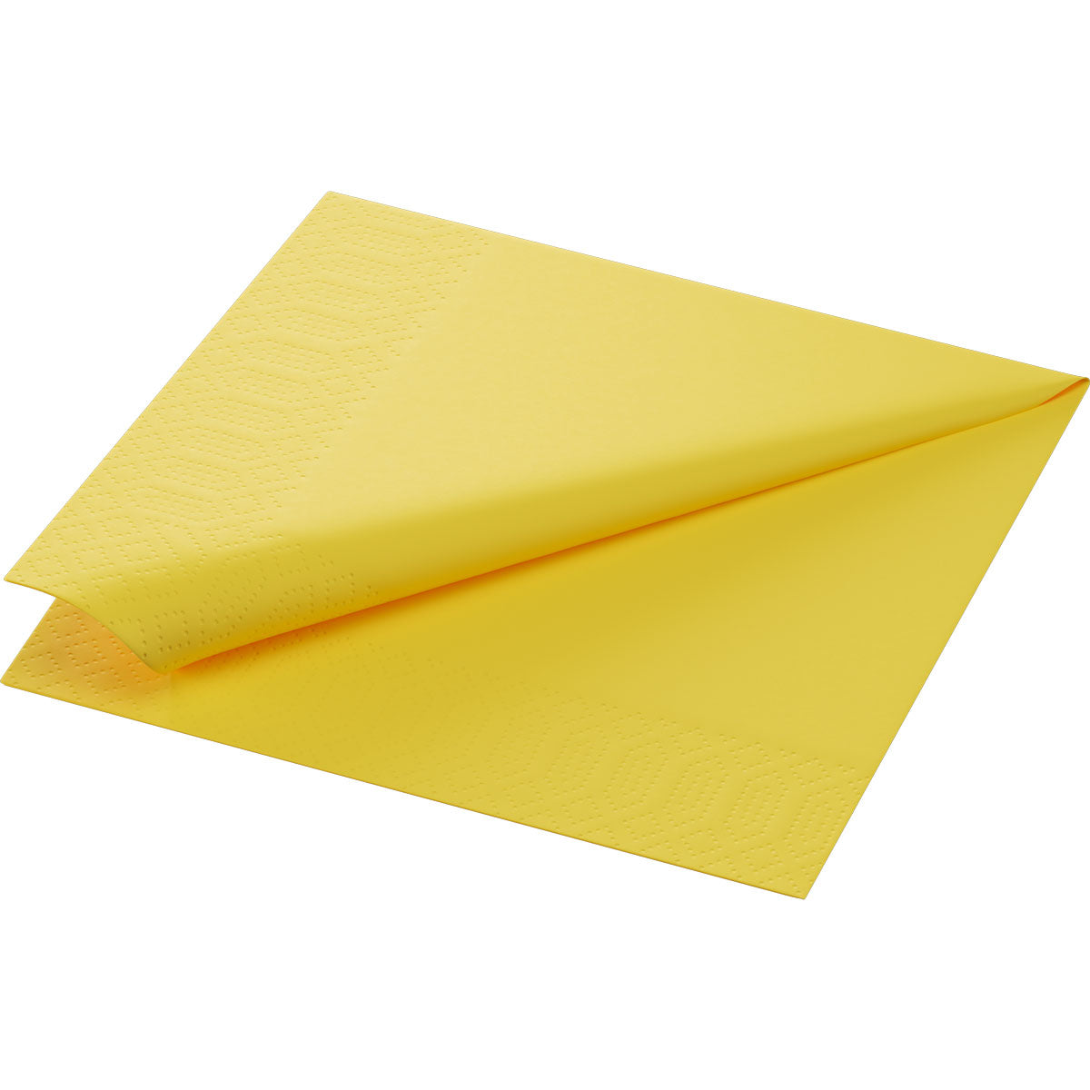 Yellow 1-ply paper napkins with a textured edge, folded in quarters.