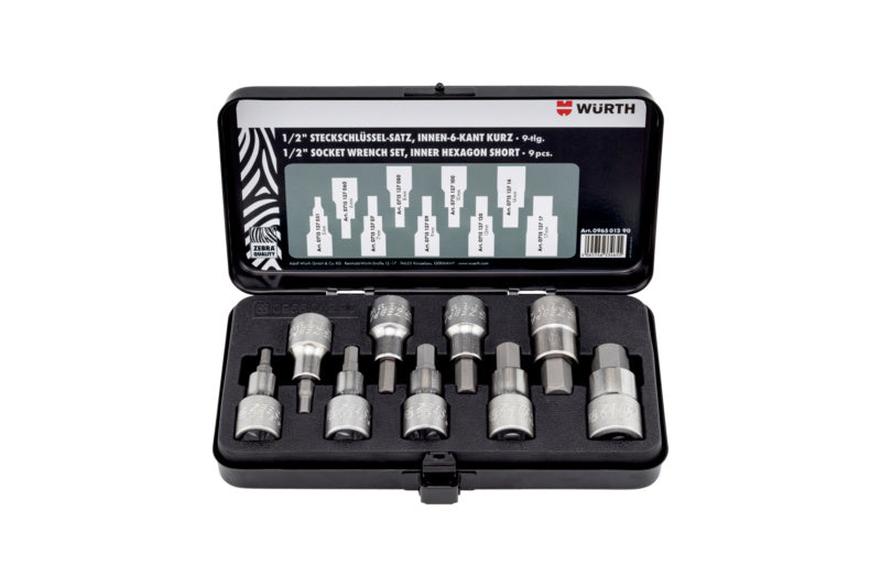 Steckschlüssel 1/2 Zoll Sortiment/Set-STESHSL-SORT-1/2ZO-IN6KT-KURZ-9TLG     Verpackungsinhalt    1 Einheit