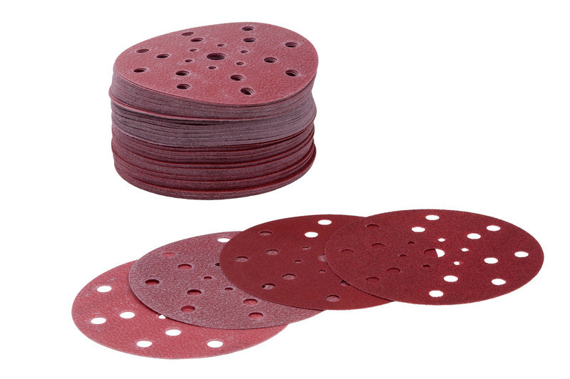 Set von Schleifpapierscheiben in verschiedenen Korngrößen für Holz, Metall und Kunststoff.