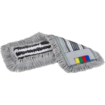 Grauer Mop-Aufsatz mit Farbmarkierungen und Fransen.