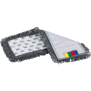 Grauer Wischbezug mit bunten Fähnchen und Fransen.