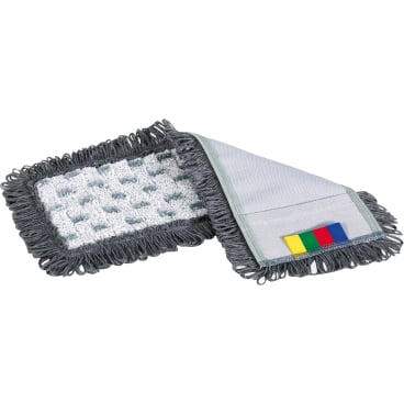 Grauer Wischbezug mit bunten Fähnchen und Fransen.