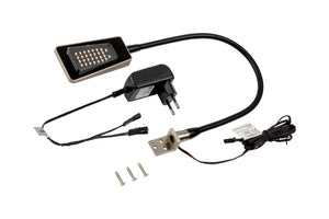 Schwarze LED-Schlafzimmerleuchte mit modernem Design und Dimmfunktion zur stimmungsvollen Beleuchtung.