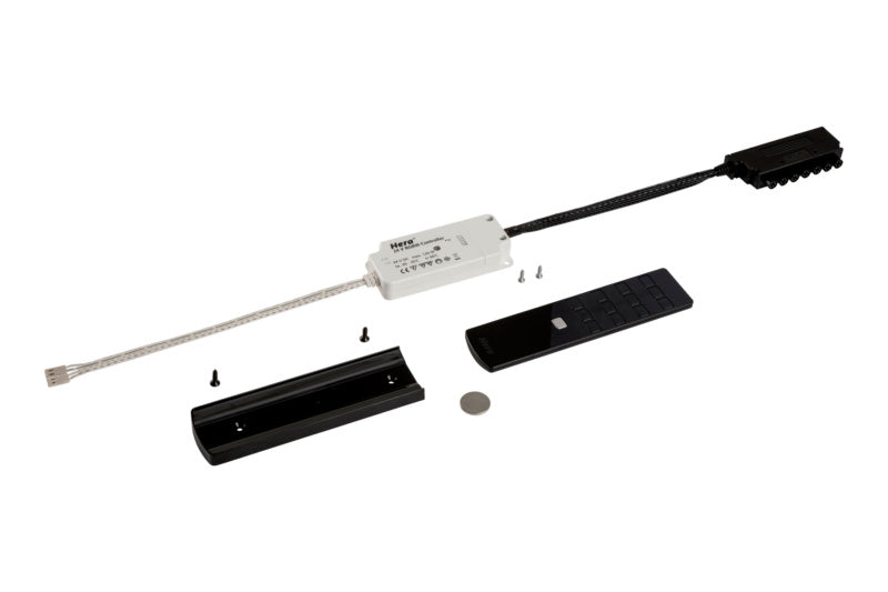 RGBW-Controller mit Fernbedienung für LED-Beleuchtung, 24V, 120W, kompakte Bauweise.