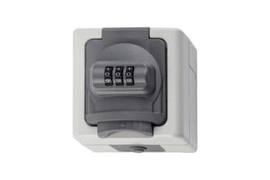 Graues Zahlen-Schloss für Wandmontage, geeignet für 16A und 250V, mit gut lesbaren Ziffern.