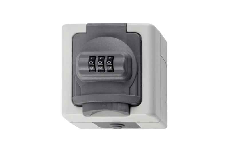 Graues Zahlen-Schloss für Wandmontage, geeignet für 16A und 250V, mit gut lesbaren Ziffern.
