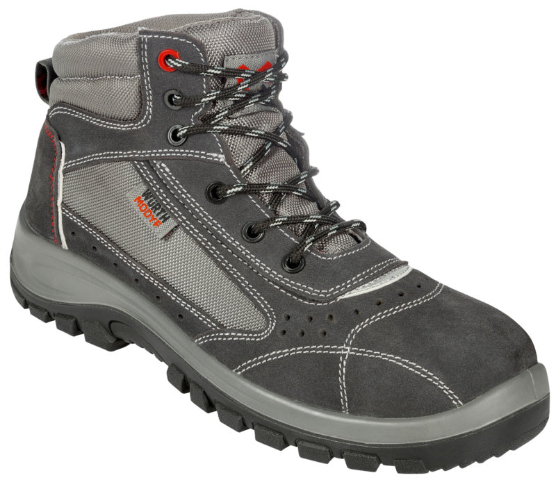 Grau Sicherheitsstiefel S1P GRUS mit durchtrittsicherer Sohle und verstärktem Zehenschutz.