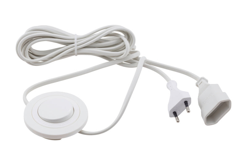 Runder, weißer Schalter mit glatter Oberfläche und 70 mm Durchmesser für Elektroinstallationen.